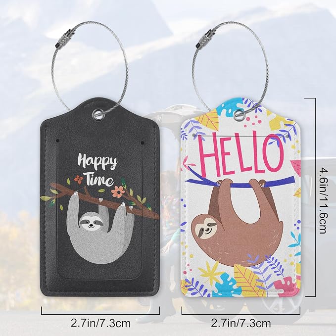 Set of 2 Funny Sloth, Happy Time Cartoon Animal Luggage Tags - Image 2