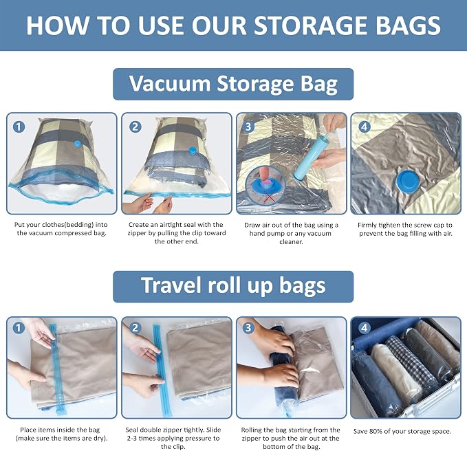 12 Pack Vacuum Storage Bags, Space Saver Vacuum Storage Bags, Vacuum Seal Bags - Image 6