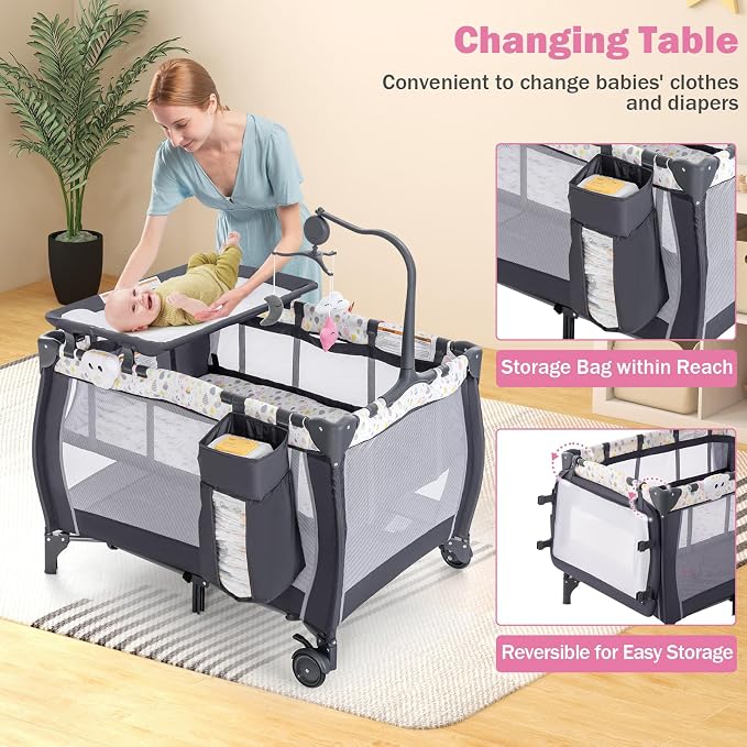HONEY JOY Pack and Play, 3 in 1 Portable Baby Playard - Image 7