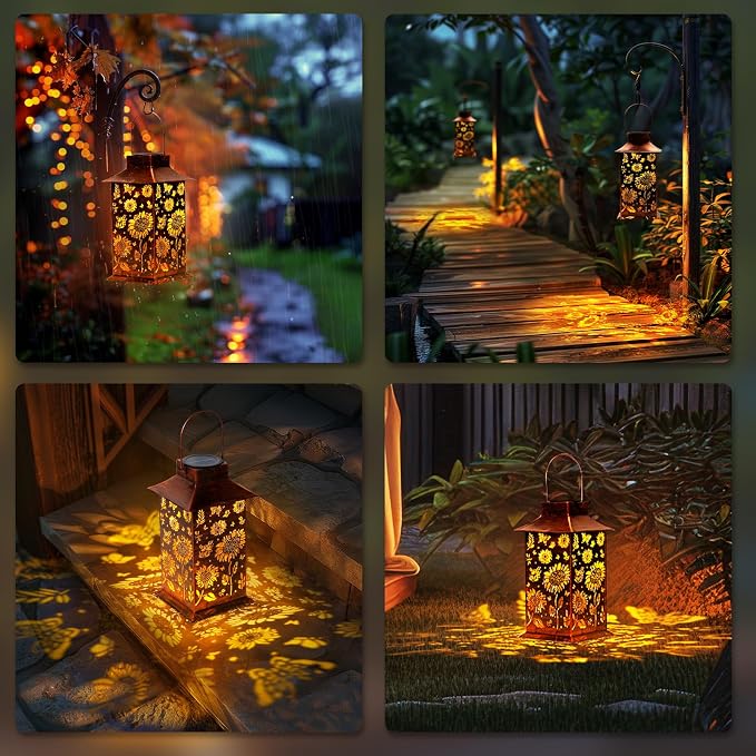 Homemory Sunflower Solar Lanterns Waterproof, Metal Hanging Hollowed-Out Metal - Image 6