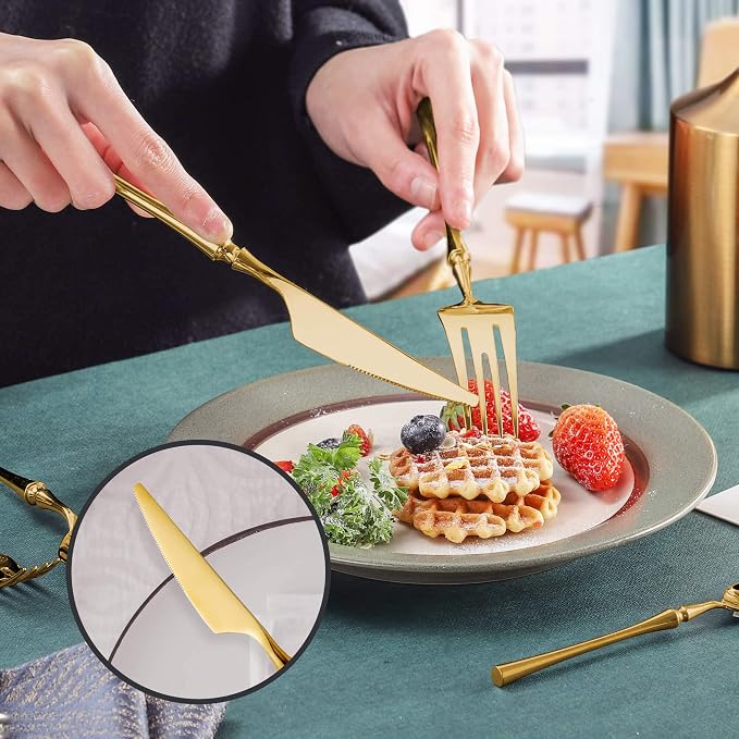 20-Piece Gold Silverware Set for 4, Modern 18/10 Stainless Steel Flatware Set - Image 6