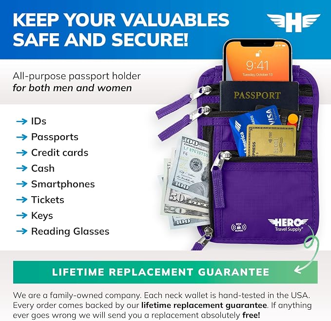 HERO Neck Wallet, RFID Blocking Passport Holder - Image 3