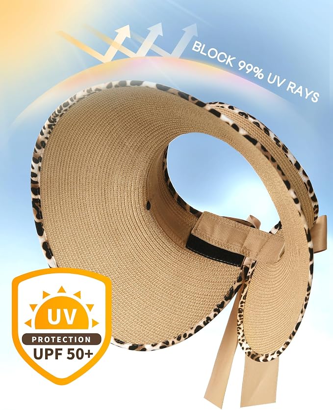 Camptrace Sun Visors for Women Wide Brim Beach Hat Foldable Straw Visor Hat - Image 2