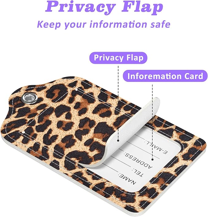 Set of 2 Luggage Tags Brown Leopard Texture Leather Suitcases Tag - Image 3