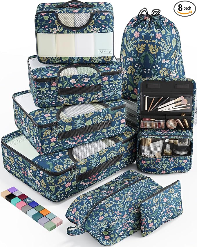 Veken 8 Set Packing Cubes for Travel Essentials, Suitcase Organizer Bags in 4 by Veken