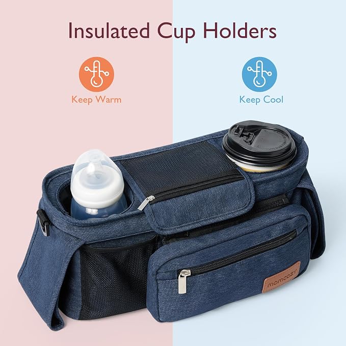 Momcozy Universal Baby Stroller Organizer, 2 Insulated Cup Holder, Detachable - Image 6