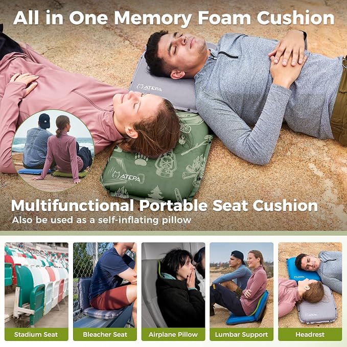 ATEPA Inflatable Stadium Seat Cushion, Self-Inflating Memory Foam Stadium Seats - Image 6
