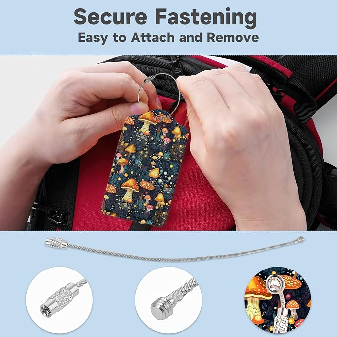 Retro Mushrooms Luggage Tags, 2 Pack Travel Cruise Tags - Image 3