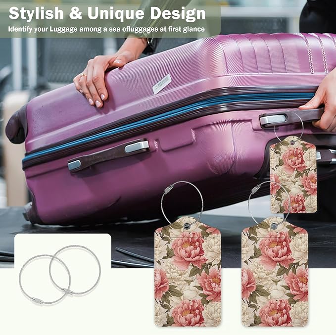 2 Pcs Peony Pink Flowers Retro Luggage Tags, Cruise Luggage Tag - Image 7