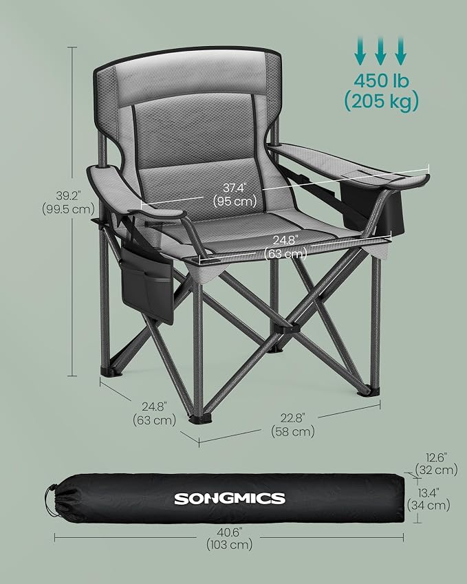 SONGMICS Oversized Lumbar Support Camping Chair, Heavy-Duty Outdoor Folding - Image 2