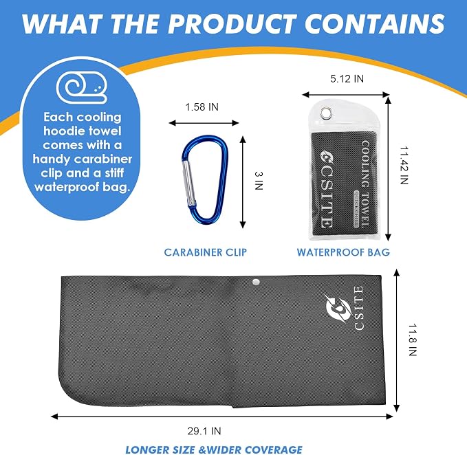 4 Pack Cooling Hoodie Towels for Neck and Face, UPF 50 Sun Protection & Instant - Image 6