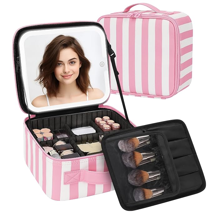 Makeup Bag With LED Mirror, Travel Makeup Case with Light up Mirror Large by TANTO