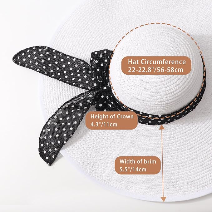 DRESHOW Beach Hats for Women Big Straw Wide Brim Summer Hat Floppy Foldable - Image 5