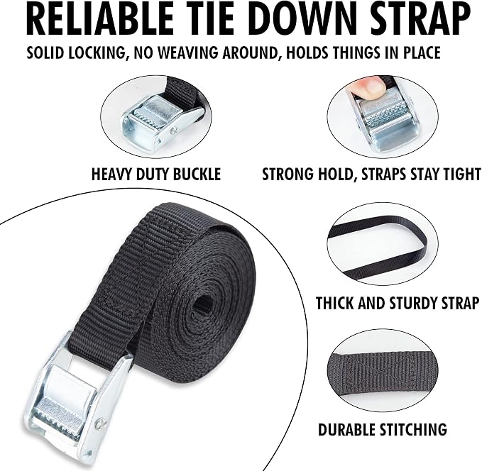 Cartman 1" x 12' Lashing Straps Cargo Tie-Down Strap Up to 600lbs, 16pk in - Image 2