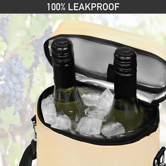 opux Wine Bag 2 Bottle Wine Tote Carrier, Insulated Wine Cooler Bag - Image 5