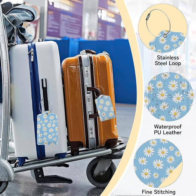 3 PCS Vintage Groovy Flowers Luggage Tags, Suitcase Tags Privacy Cover ID Label - Image 5