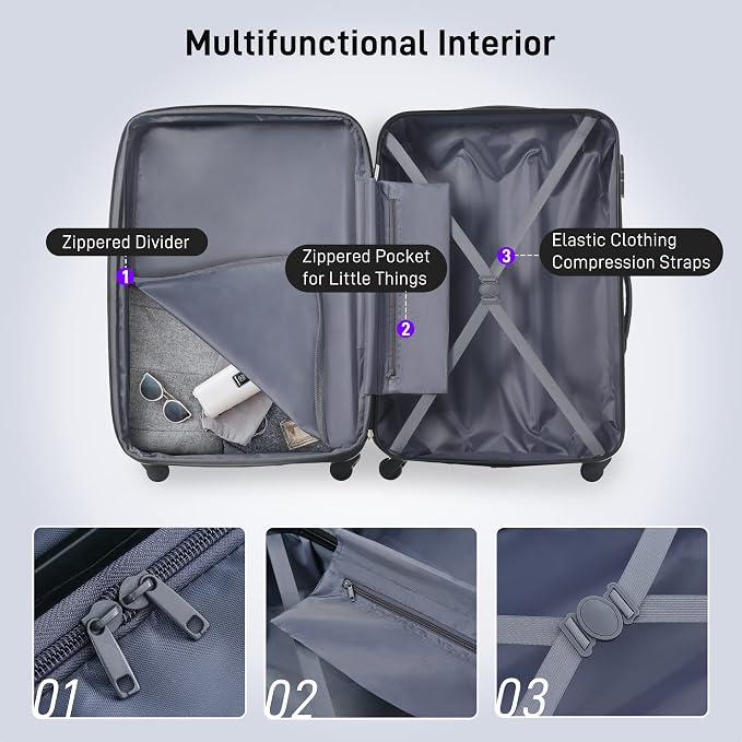 Merax Luggage Sets of 3 Piece Carry on Suitcase Airline Approved, 20/24/28 IN - Image 6
