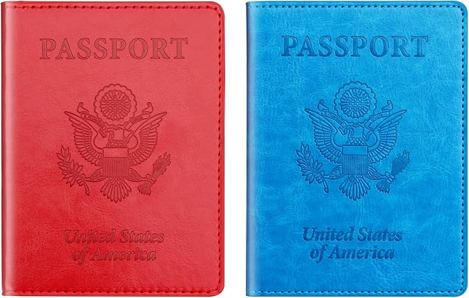 Sky Blue & Red Passport Holder Wallet Cover Case - Image 8