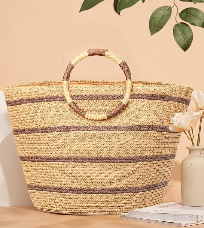 Beach Bags for Women Straw Tote Bag Summer Beach Bag Large Woven Straw Tote for - Image 5