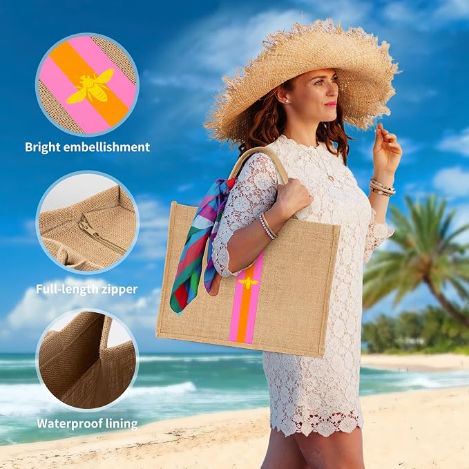 Large Beach Bag Jute Woven Tote - Image 6