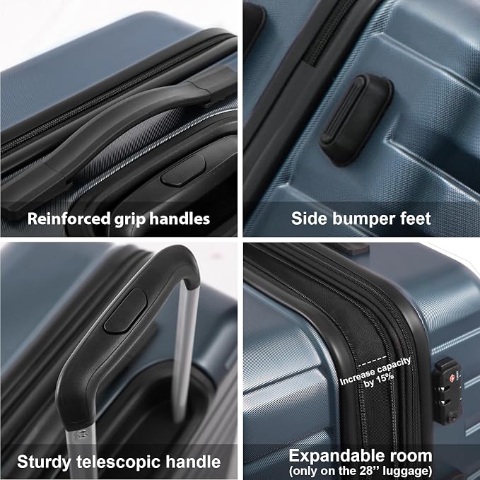 COOLIFE Expandable Suitcase PC ABS TSA Luggage 3 Piece Set Lock Spinner Carry on - Image 4