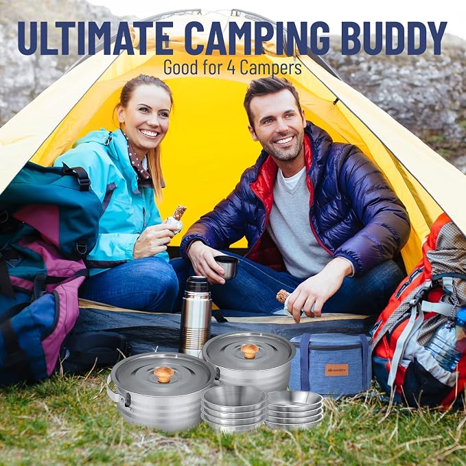 WEALERS Camping Cookware & Dinnerware Set- 17 Pieces Stainless Steel Pots and - Image 9