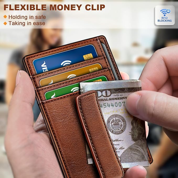 BULLIANT Men Wallet, Slim Leather Wallet Money Clip Card Hodler - Image 5