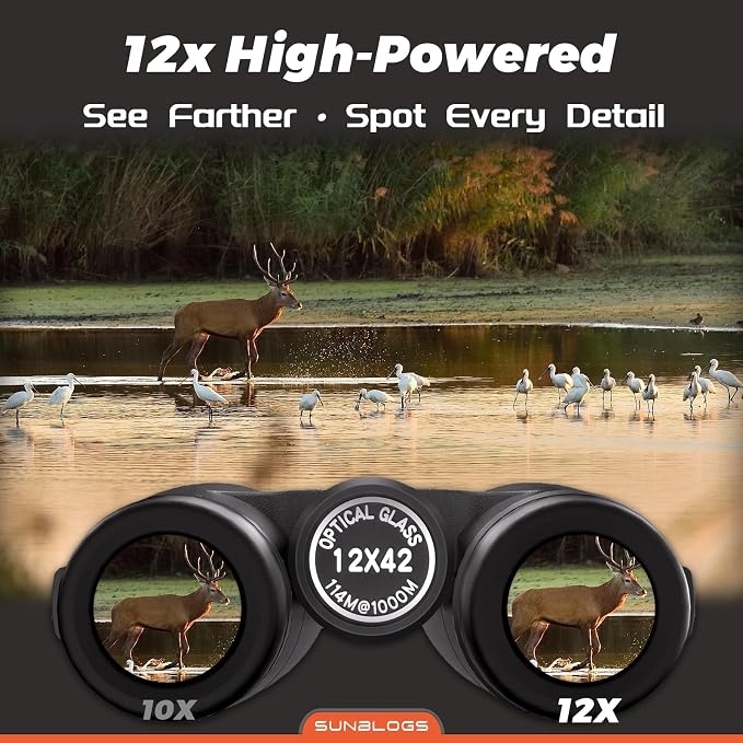12x42 HD Binoculars for Adults, Super Bright BAK4 Prism High Powered Waterproof - Image 2