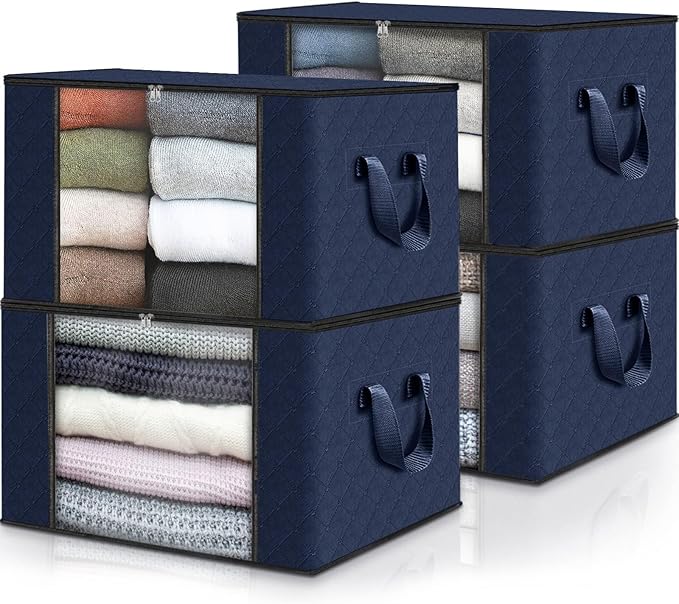 Fab totes 4 Pack Clothes Storage, Foldable Thick Fabric Blanket Storage Bags by Fabtotes