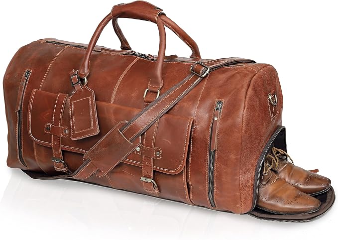 20 Inch Leather Duffle Bag Handmade Rustic Overnight Weekend Bag by cuero