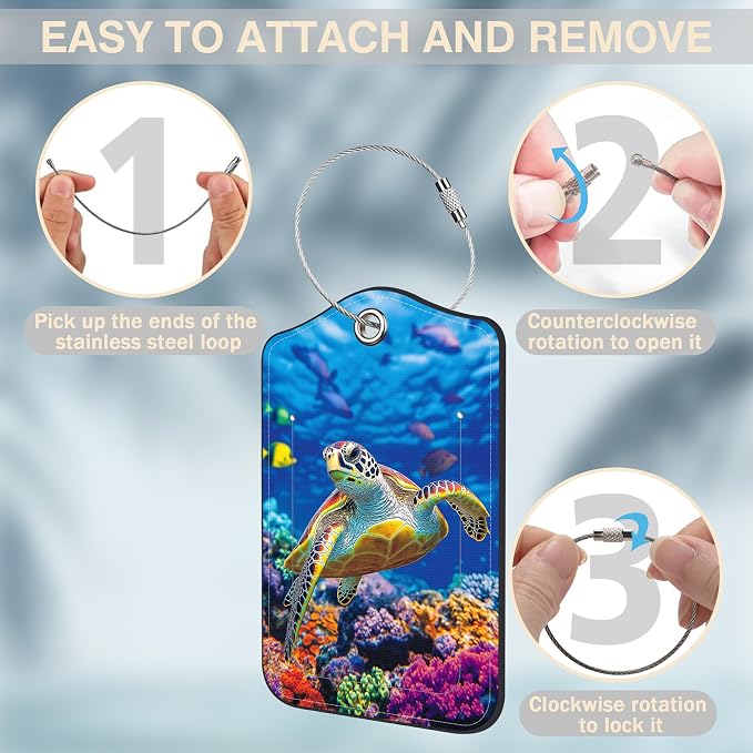 2 Pcs Sea Turtle Luggage Tags for Suitcases PU Leather Baggage Tags Name ID - Image 4