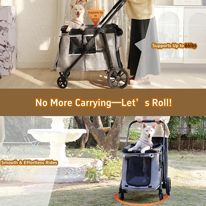 Medium Dog Stroller for Small to Large Dogs 4 Wheels Multi Pet Stroller for 4 - Image 4