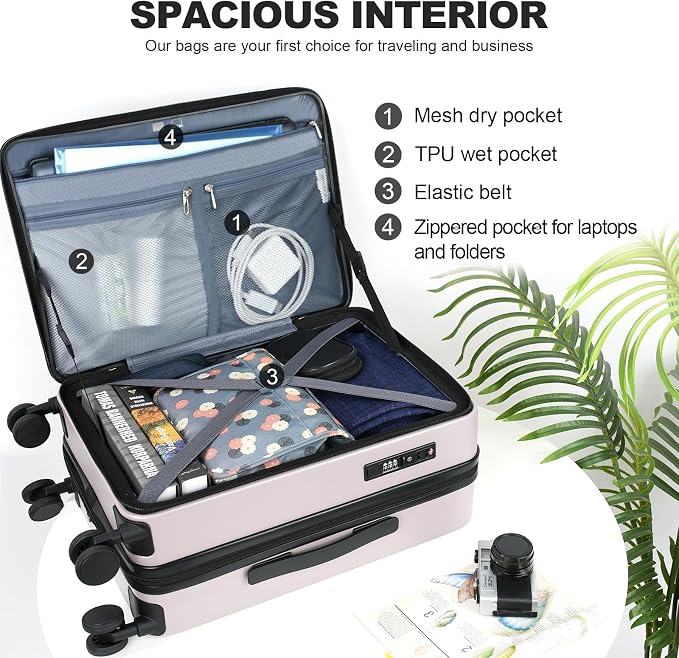 KROSER Carry On Luggage with Spinner Wheels & Built-in TSA Lock, Expandable Top - Image 3