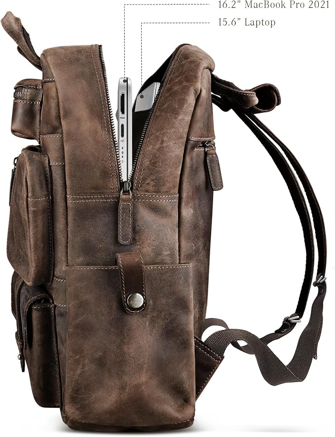 Handmade Leather Backpack for Men and Women, 15.6 Inch Laptop Bag, Genuine - Image 3