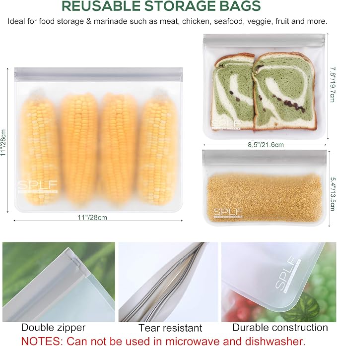 SPLF 18 Pack BPA FREE Reusable Storage Bags, Extra Thick Leakproof Silicone and - Image 3