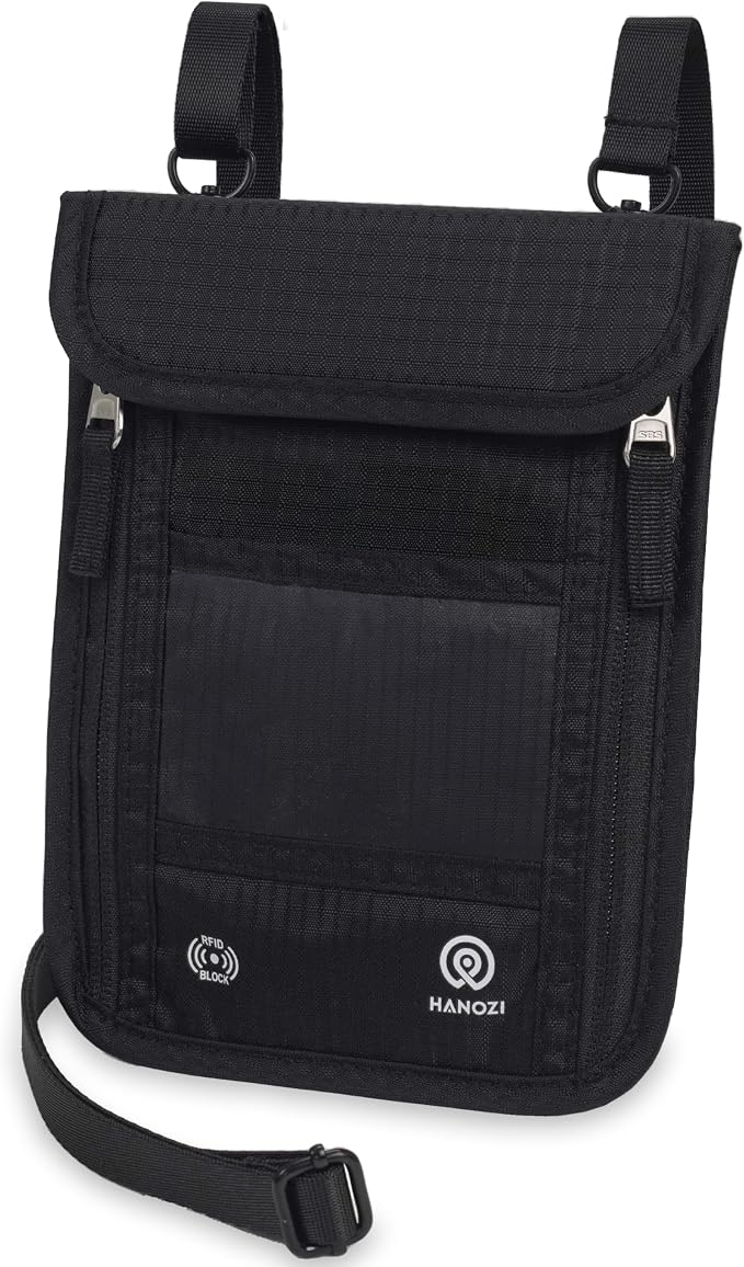 Travel Neck Wallet – Travel pouch and RFID Blocking Passport Holder by HANOZI