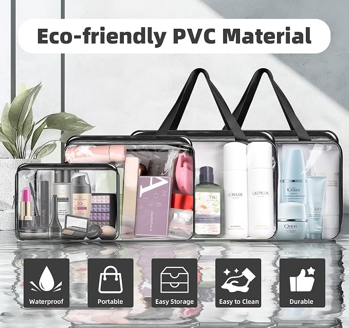 ABSOFINE Clear Toiletry Bag for Travel Size Toiletries, 4 Pack Large Waterproof - Image 5