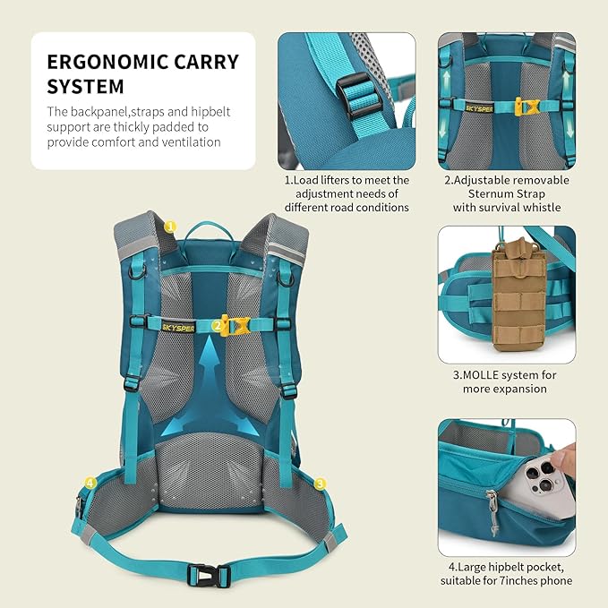 SKYSPER Hiking Backpack for Men Women, 35L Travel Backpack Waterproof Camping - Image 4