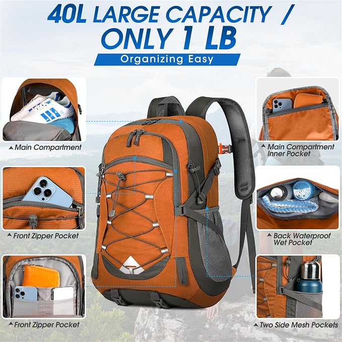 IGOLUMON Hiking Backpack 40L Packable Lightweight Camping Backpack Men Women - Image 5