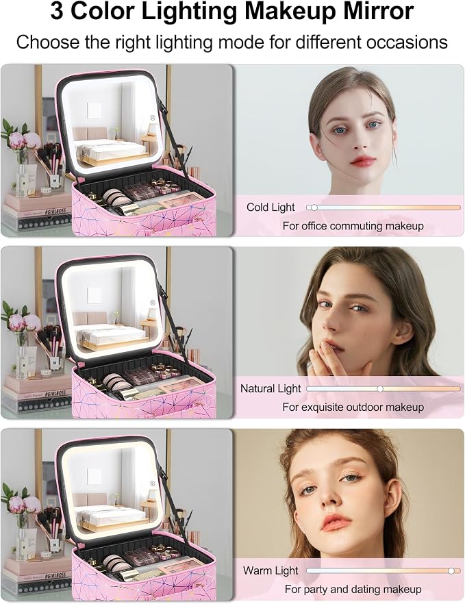 Chomeiu Makeup Bag with LED Mirror, Cute Cosmetic Bags Birthday Gifts - Image 4