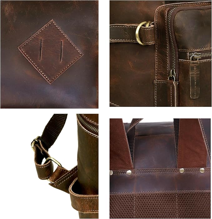 HLC Leather Brown Backpack For Men 17 Inch Genuine Laptop Backpack For Women - Image 7