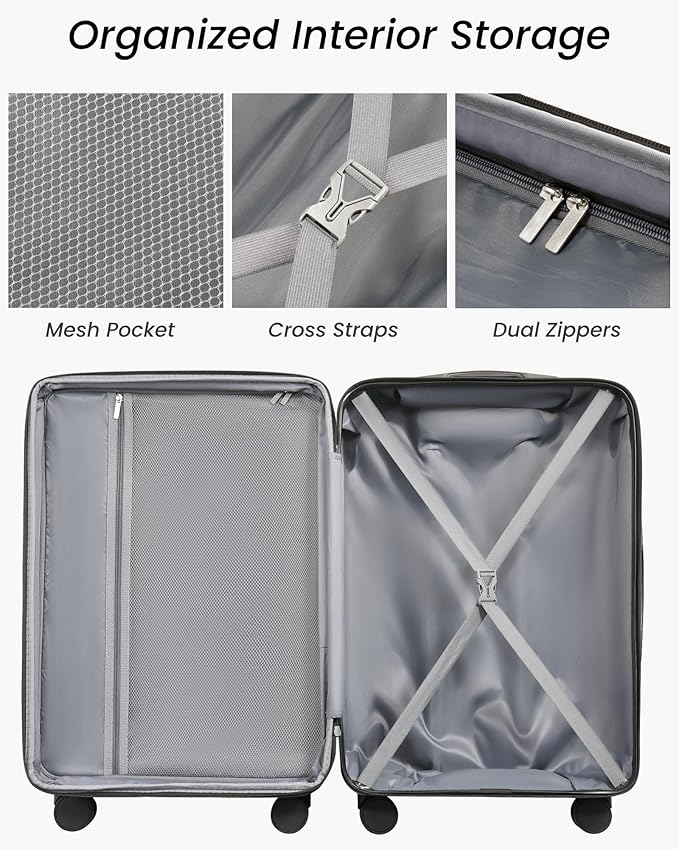 24 Inch Luggage with Spinner Wheels, Expandable Hardside Medium Checked Suitcase - Image 6