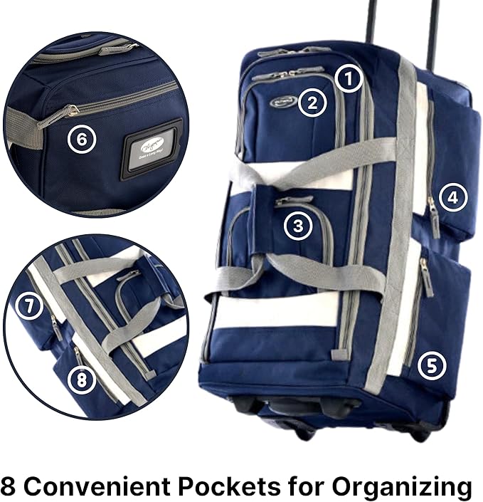 Olympia U.S.A. 29 inch Jumbo Size 8 Pockets Wheeled Rolling Duffel Bag Water - Image 2