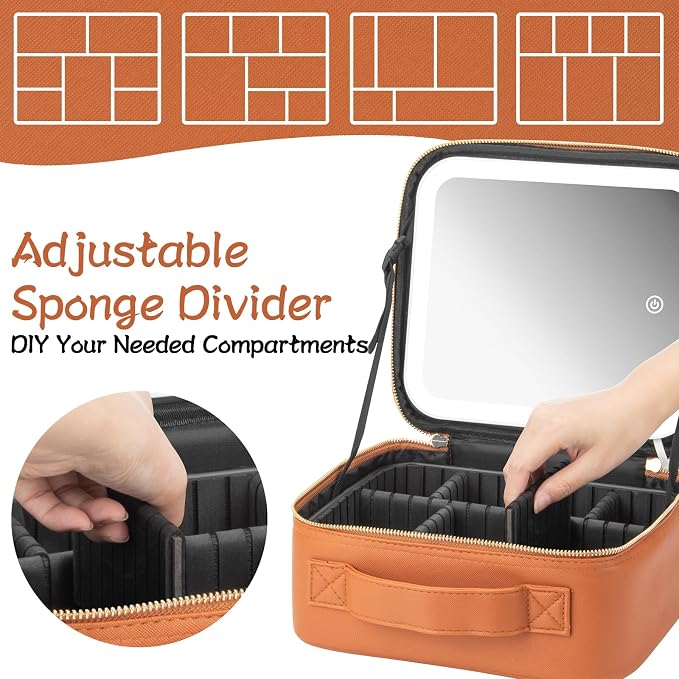 Makeup Travel Train Case with Mirror LED Light 3 Adjustable Brightness Large - Image 4