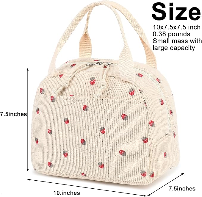 Bluboon Lunch Bag for Women Men Cute Corduroy Lunch Tote Bags Reusable - Image 2