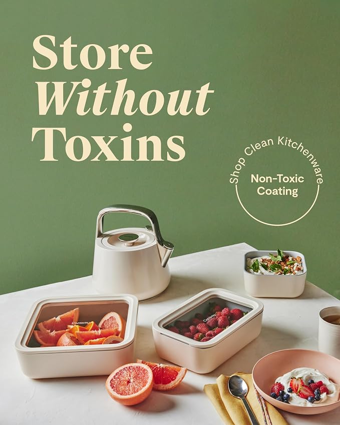 Caraway Glass Food Storage, 10 Cup Glass Container, Ceramic Coated Food - Image 2