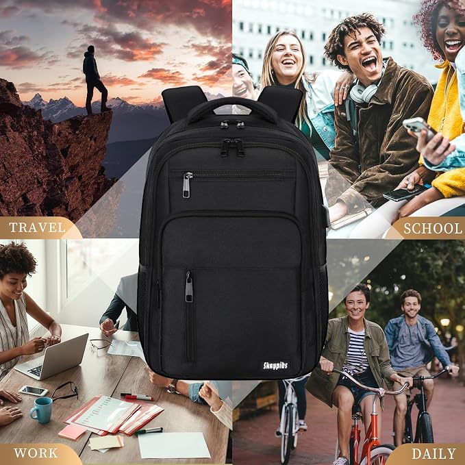 Black Backpack for Men Women, School Backpack for Boys Girls Teens, 15.6 Inch - Image 6