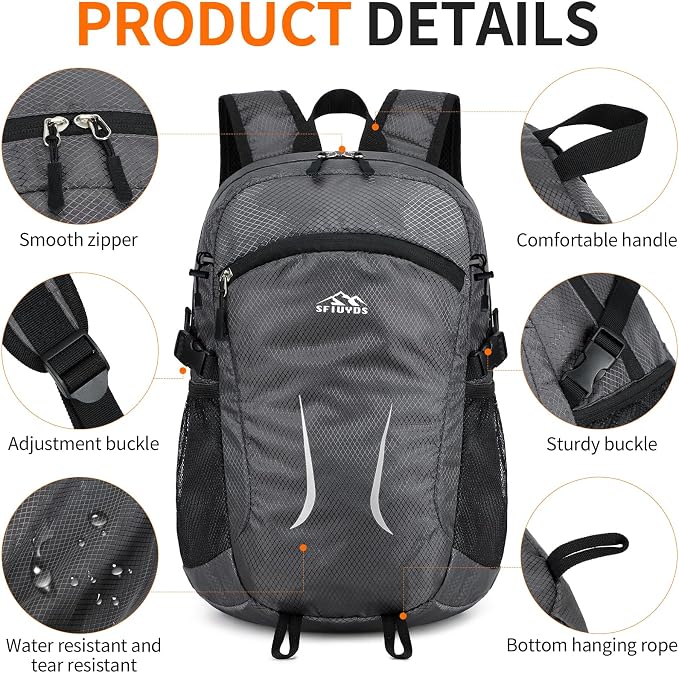 Hiking Daypack, 30L Waterproof Hiking Backpack Packable Lightweight Travel Day - Image 7