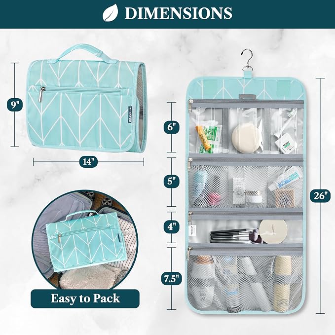 PAVILIA Hanging Toiletry Bag Women Men, Travel Kit Foldable Large Toiletries - Image 2