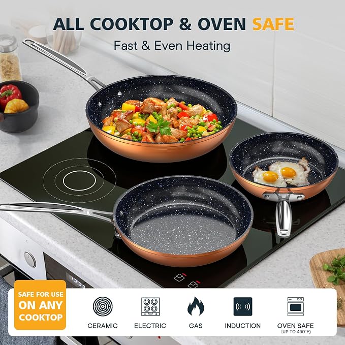 Nuwave 3-Piece 8”, 12” Forged Lightweight Frying Pan Set, G10 Healthy Duralon - Image 5
